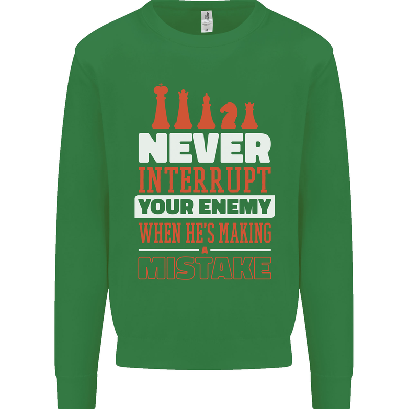 Funny Chess Never Interupt Your Enemy Kids Sweatshirt Jumper Irish Green