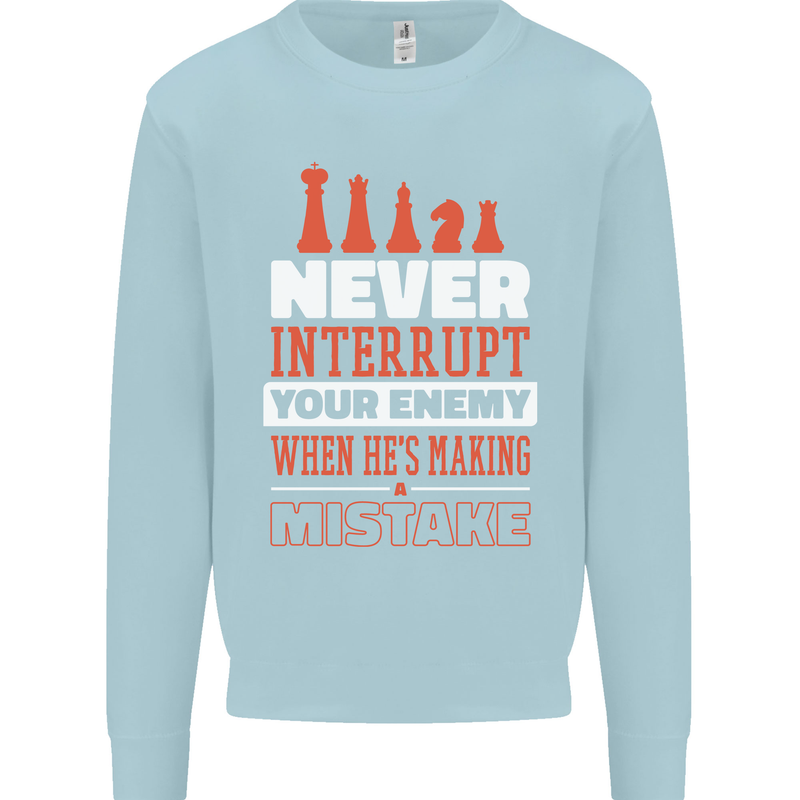 Funny Chess Never Interupt Your Enemy Kids Sweatshirt Jumper Light Blue