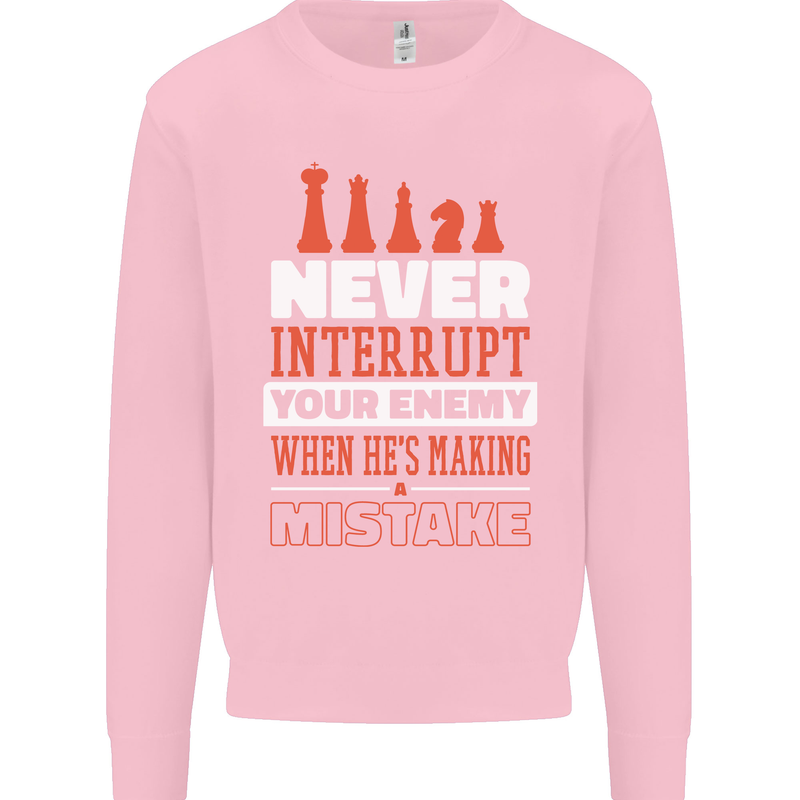 Funny Chess Never Interupt Your Enemy Kids Sweatshirt Jumper Light Pink