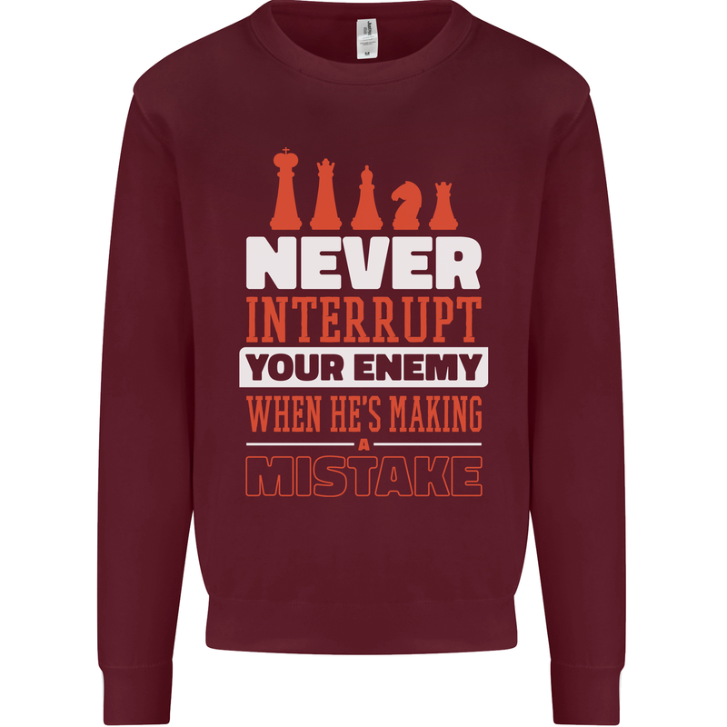Funny Chess Never Interupt Your Enemy Kids Sweatshirt Jumper Maroon