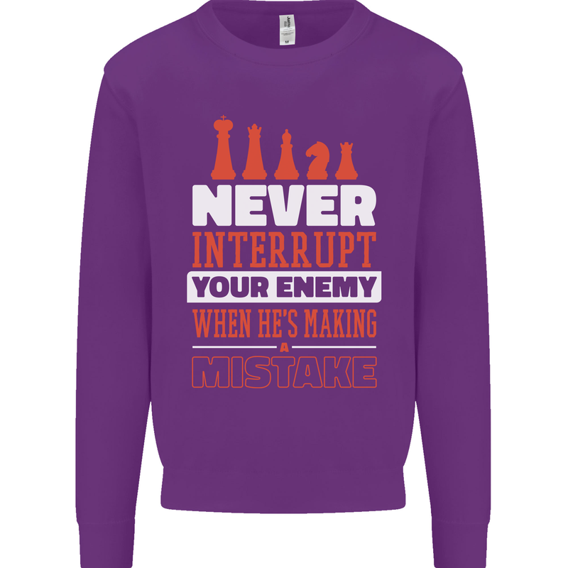 Funny Chess Never Interupt Your Enemy Kids Sweatshirt Jumper Purple
