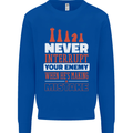 Funny Chess Never Interupt Your Enemy Kids Sweatshirt Jumper Royal Blue