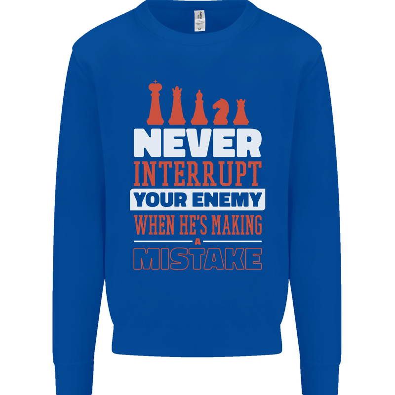 Funny Chess Never Interupt Your Enemy Kids Sweatshirt Jumper Royal Blue