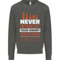 Funny Chess Never Interupt Your Enemy Kids Sweatshirt Jumper Storm Grey