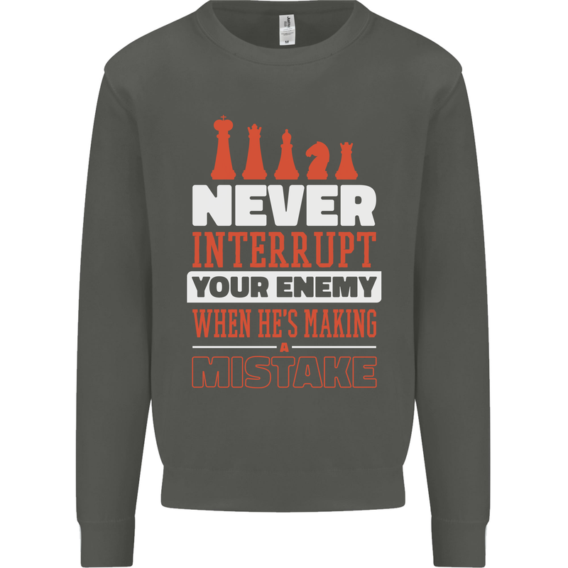 Funny Chess Never Interupt Your Enemy Kids Sweatshirt Jumper Storm Grey