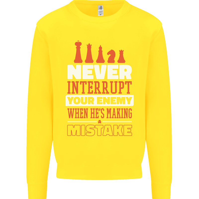 Funny Chess Never Interupt Your Enemy Kids Sweatshirt Jumper Yellow
