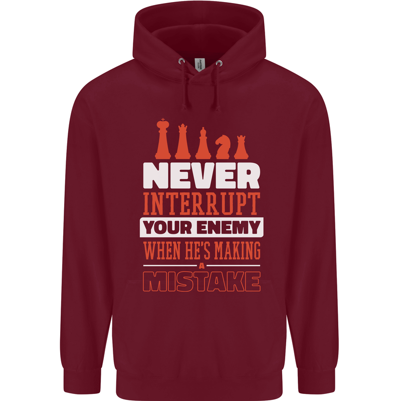 Funny Chess Never Interupt Your Enemy Mens 80% Cotton Hoodie Maroon