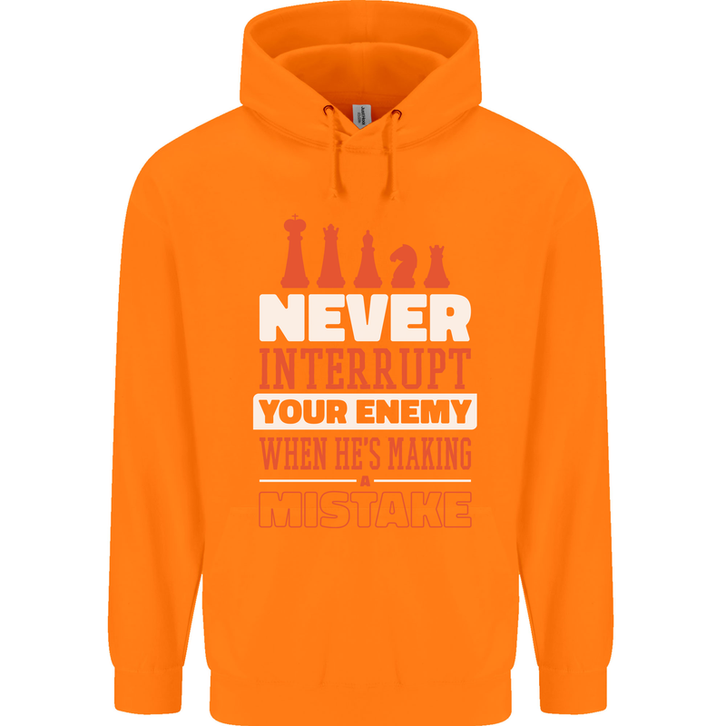 Funny Chess Never Interupt Your Enemy Mens 80% Cotton Hoodie Orange