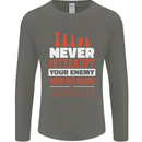 Funny Chess Never Interupt Your Enemy Mens Long Sleeve T-Shirt Charcoal
