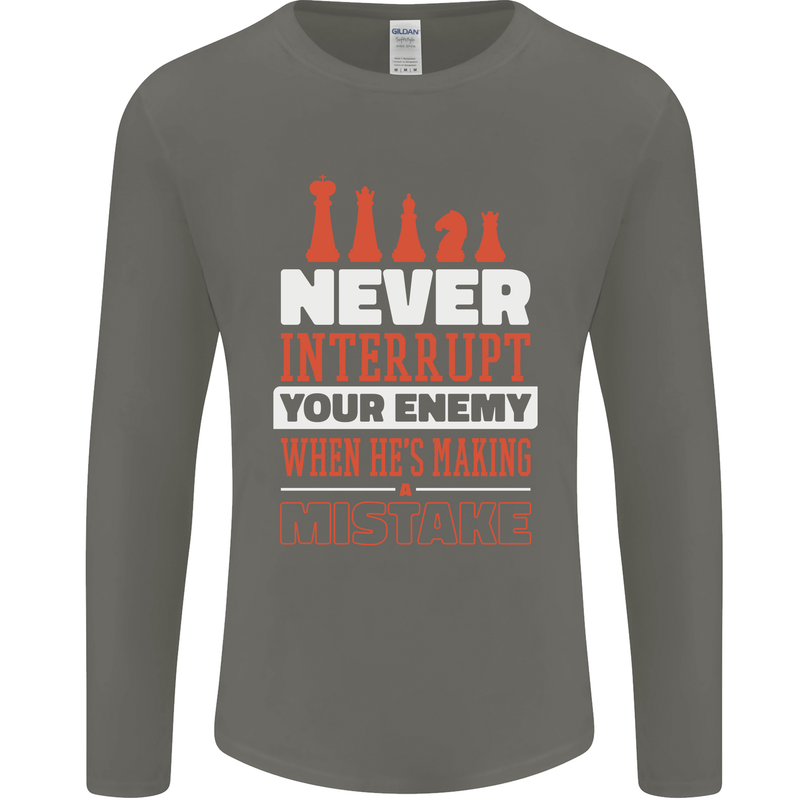 Funny Chess Never Interupt Your Enemy Mens Long Sleeve T-Shirt Charcoal