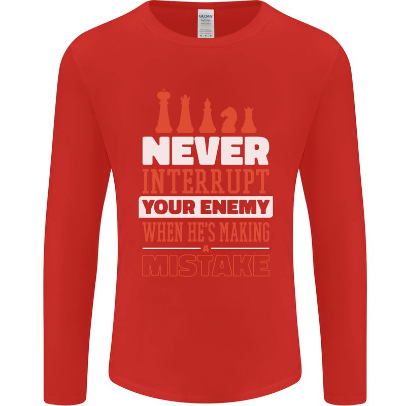 Funny Chess Never Interupt Your Enemy Mens Long Sleeve T-Shirt Red