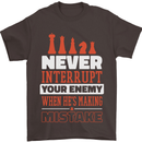 Funny Chess Never Interupt Your Enemy Mens T-Shirt Cotton Gildan Dark Chocolate