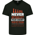 Funny Chess Never Interupt Your Enemy Mens V-Neck Cotton T-Shirt Black