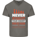 Funny Chess Never Interupt Your Enemy Mens V-Neck Cotton T-Shirt Charcoal