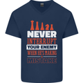 Funny Chess Never Interupt Your Enemy Mens V-Neck Cotton T-Shirt Navy Blue