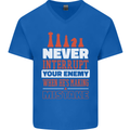 Funny Chess Never Interupt Your Enemy Mens V-Neck Cotton T-Shirt Royal Blue