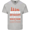 Funny Chess Never Interupt Your Enemy Mens V-Neck Cotton T-Shirt Sports Grey
