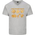 Funny Chicken Humour Chef BBQ Food Cook Mens V-Neck Cotton T-Shirt Sports Grey