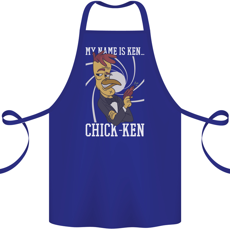 Funny Chicken Spy Parody Cotton Apron 100% Organic Royal Blue