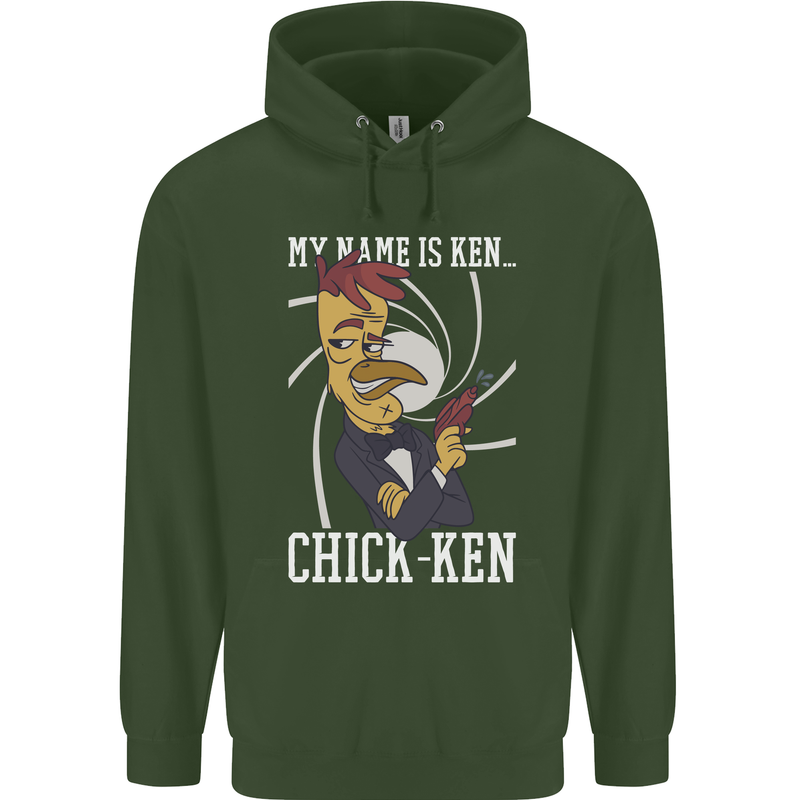 Funny Chicken Spy Parody Mens 80% Cotton Hoodie Forest Green
