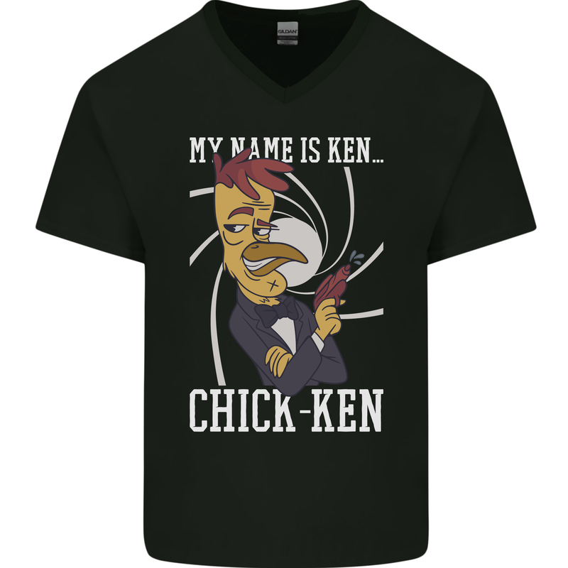 Funny Chicken Spy Parody Mens V-Neck Cotton T-Shirt Black