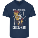 Funny Chicken Spy Parody Mens V-Neck Cotton T-Shirt Navy Blue