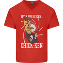 Funny Chicken Spy Parody Mens V-Neck Cotton T-Shirt Red