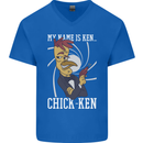 Funny Chicken Spy Parody Mens V-Neck Cotton T-Shirt Royal Blue