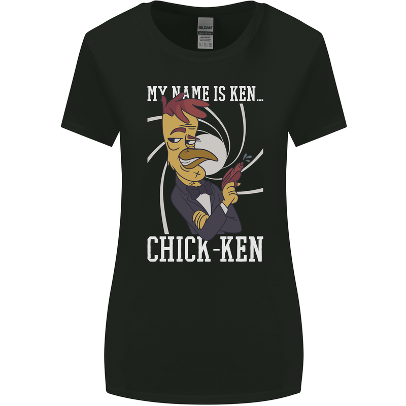 Funny Chicken Spy Parody Womens Wider Cut T-Shirt Black