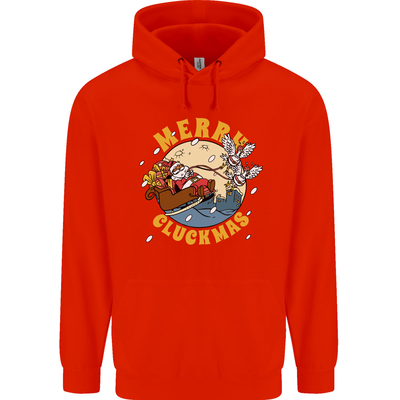 Funny Chickens Merry Cluckmas Childrens Kids Hoodie Bright Red