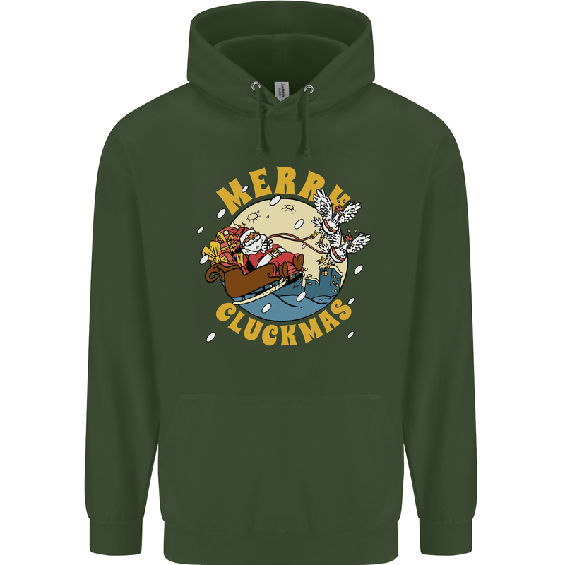 Funny Chickens Merry Cluckmas Childrens Kids Hoodie Forest Green
