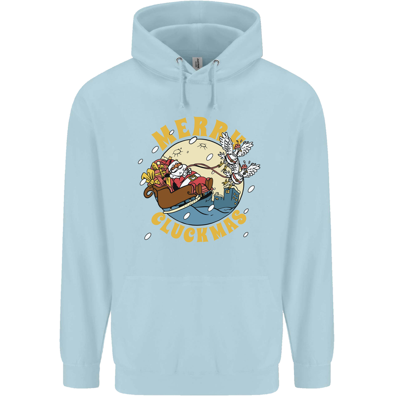 Funny Chickens Merry Cluckmas Childrens Kids Hoodie Light Blue