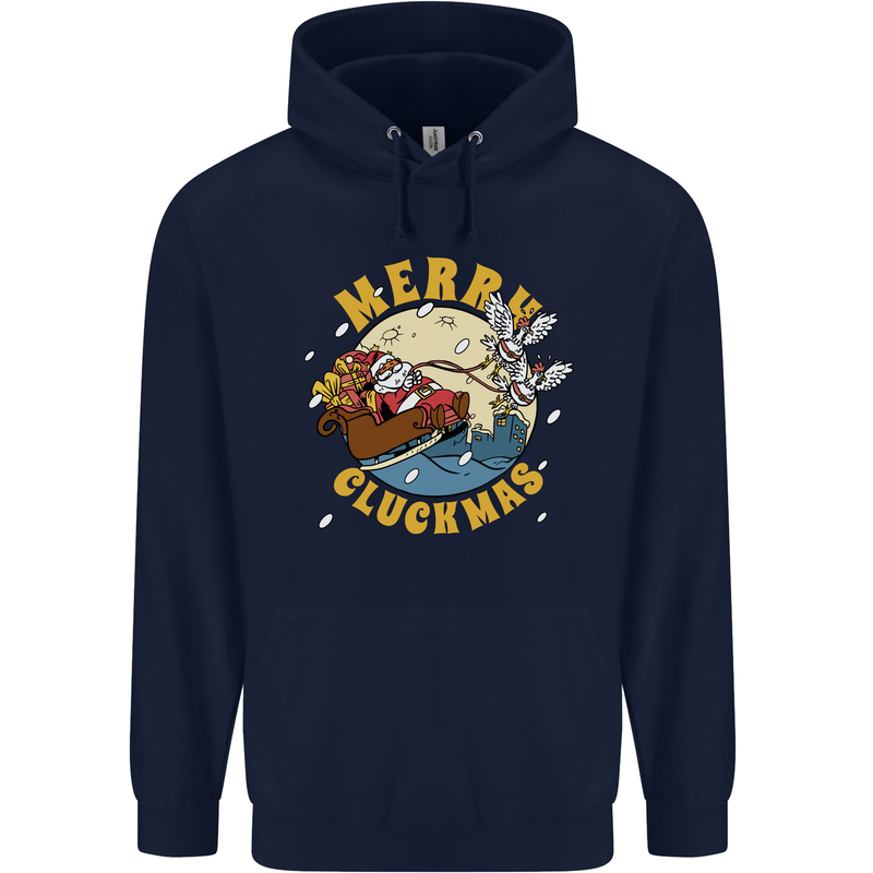 Funny Chickens Merry Cluckmas Childrens Kids Hoodie Navy Blue