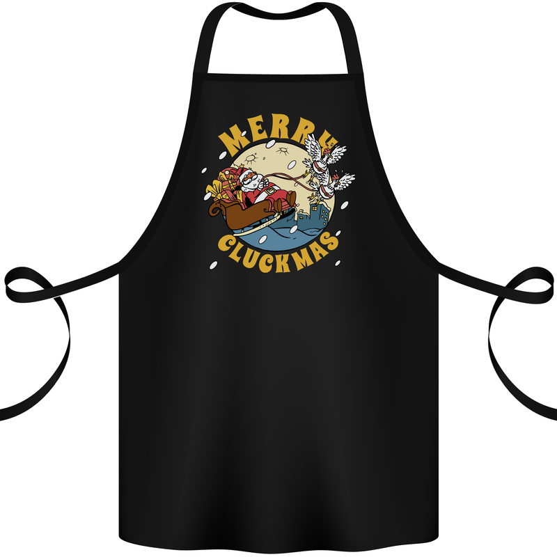 Funny Chickens Merry Cluckmas Cotton Apron 100% Organic Black
