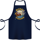 Funny Chickens Merry Cluckmas Cotton Apron 100% Organic Navy Blue