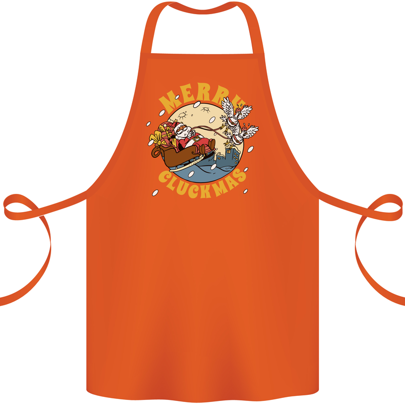 Funny Chickens Merry Cluckmas Cotton Apron 100% Organic Orange