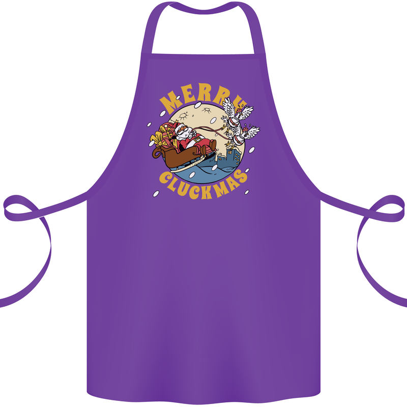 Funny Chickens Merry Cluckmas Cotton Apron 100% Organic Purple