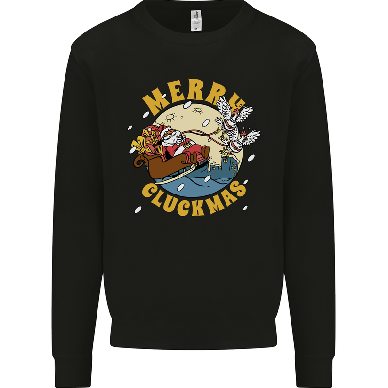 Funny Chickens Merry Cluckmas Kids Sweatshirt Jumper Black