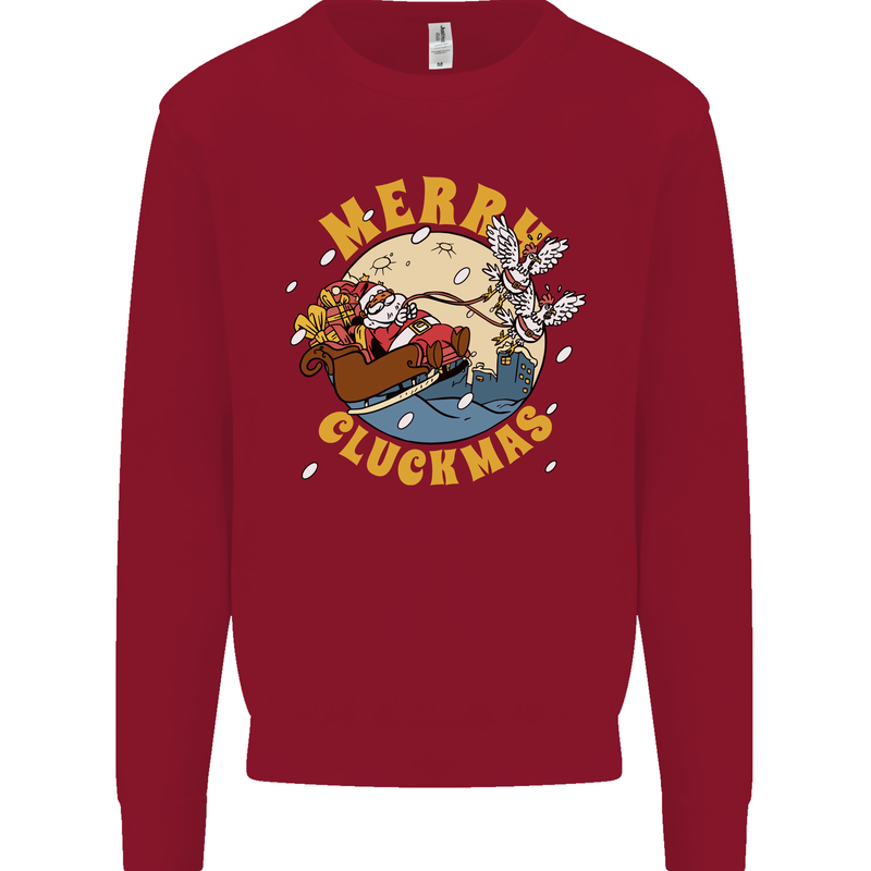 Funny Chickens Merry Cluckmas Kids Sweatshirt Jumper Red