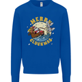 Funny Chickens Merry Cluckmas Kids Sweatshirt Jumper Royal Blue