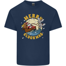 Funny Chickens Merry Cluckmas Kids T-Shirt Childrens Navy Blue