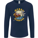 Funny Chickens Merry Cluckmas Mens Long Sleeve T-Shirt Navy Blue