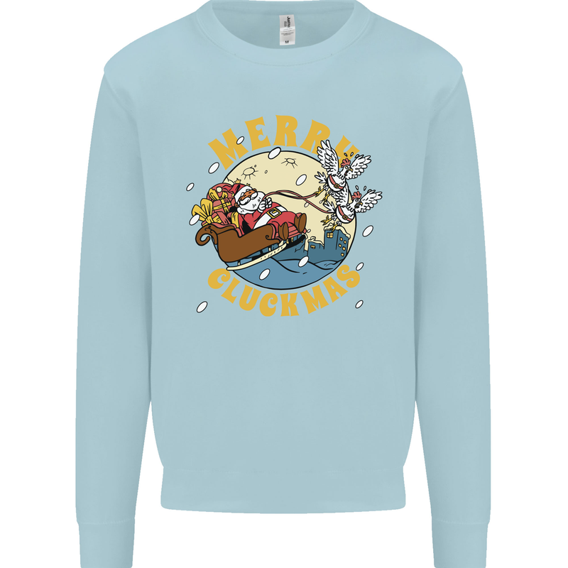 Funny Chickens Merry Cluckmas Mens Sweatshirt Jumper Light Blue