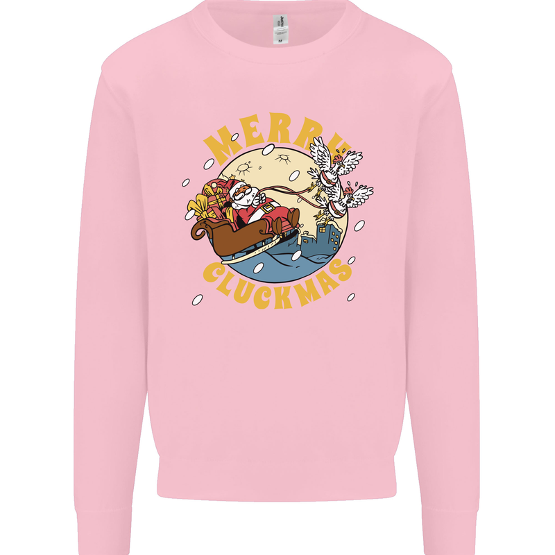 Funny Chickens Merry Cluckmas Mens Sweatshirt Jumper Light Pink