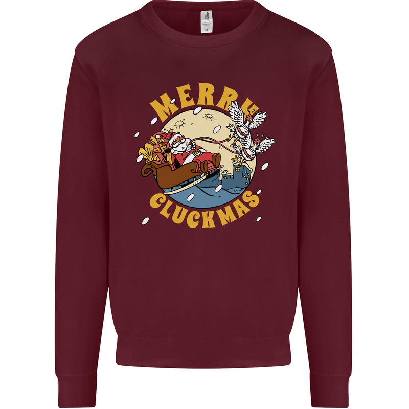 Funny Chickens Merry Cluckmas Mens Sweatshirt Jumper Maroon