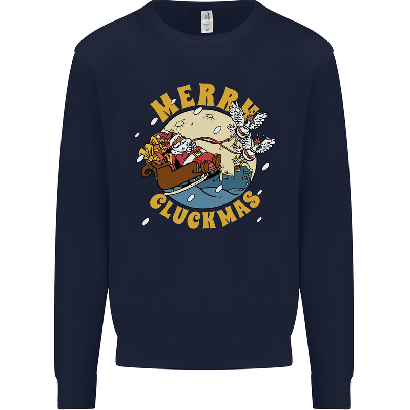 Funny Chickens Merry Cluckmas Mens Sweatshirt Jumper Navy Blue