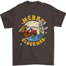 Funny Chickens Merry Cluckmas Mens T-Shirt Cotton Gildan Dark Chocolate