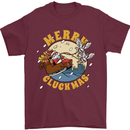 Funny Chickens Merry Cluckmas Mens T-Shirt Cotton Gildan Maroon