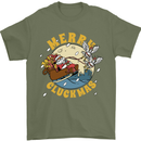 Funny Chickens Merry Cluckmas Mens T-Shirt Cotton Gildan Military Green
