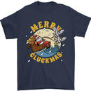 Funny Chickens Merry Cluckmas Mens T-Shirt Cotton Gildan Navy Blue